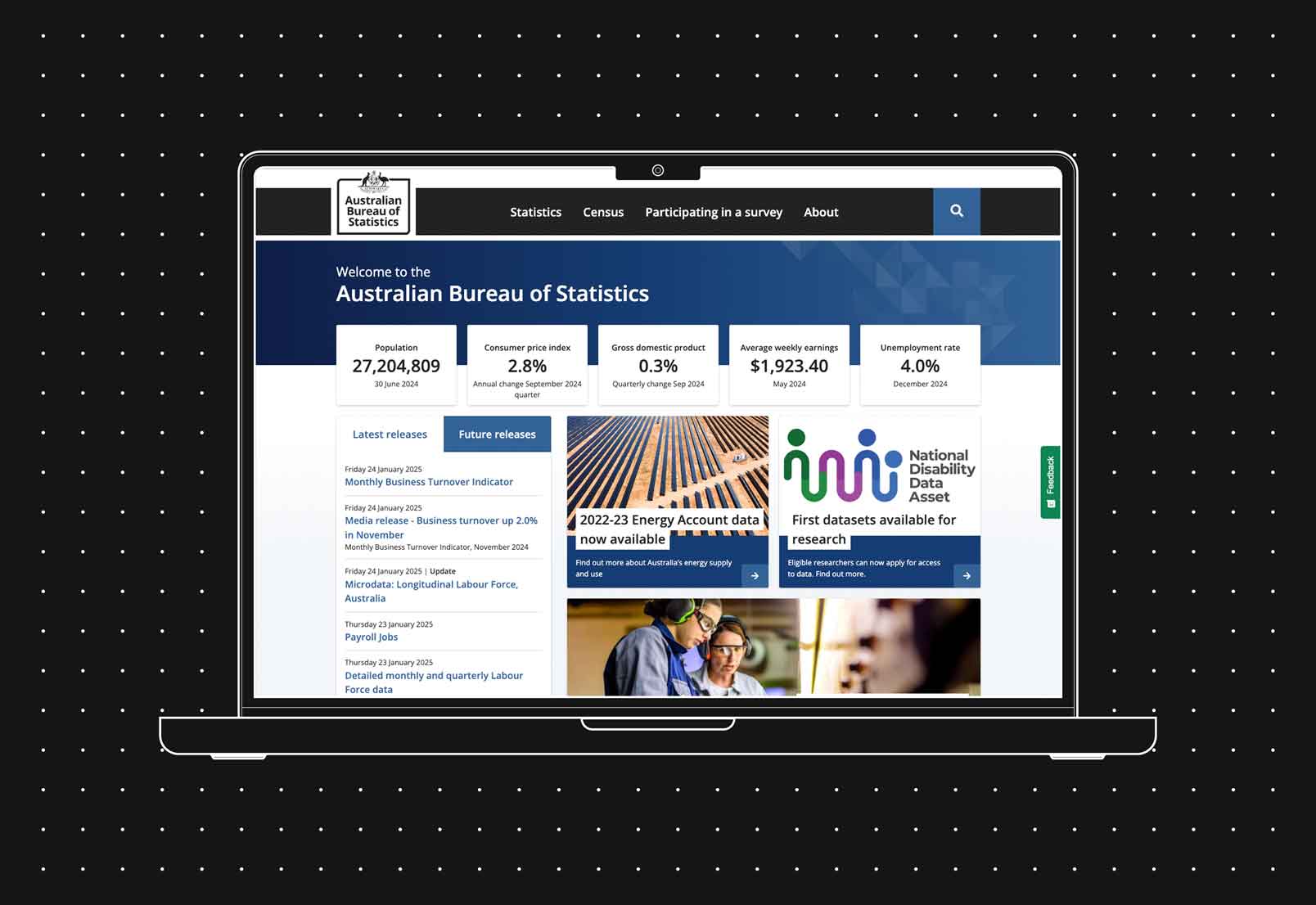 ABS website mockup on macbook